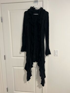 Pretty Angel Vintage y2k silk Black Ruffle Knit Duster Cardigan
